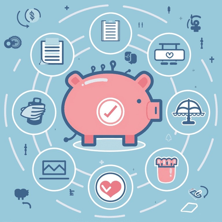 Piggy bank surrounded by icons representing alternative and supplementary funding options for in-home care